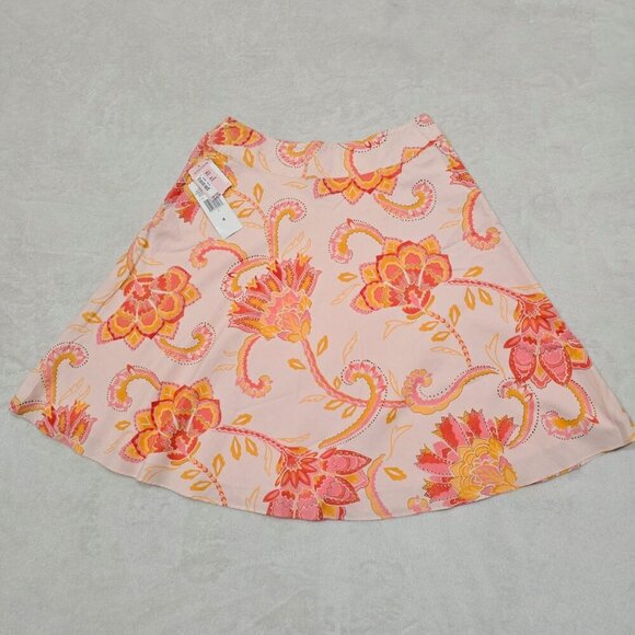Nine West ✦ Floral A-Line Skirt ✦ Pink Orange Cotton Blend Side Zip Lightweight - Picture 9 of 12